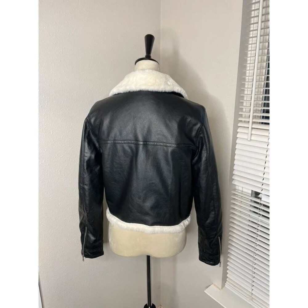 Hollister Black Faux Leather Aviator Jacket White Faux Fur Shearling Size Small - Picture 6 of 9